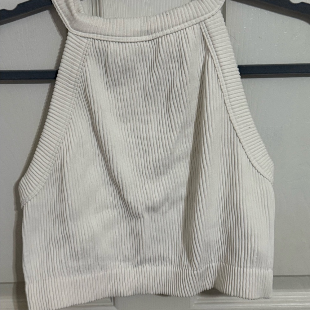 Aerie White Ribbed Halter Top